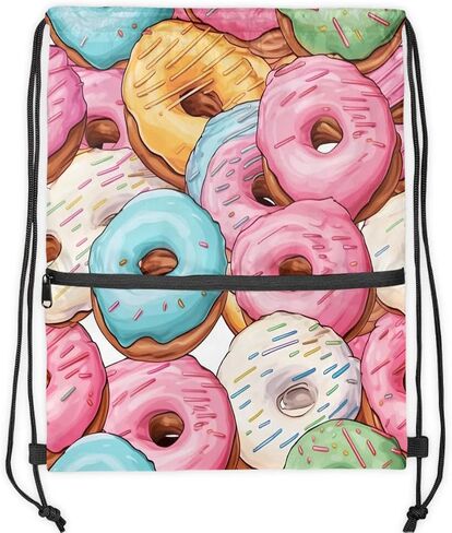 Drawstring Backpack Colorful Donuts Water Resistant String Bag Sports Sackpack Gym Sack with Side Pocket for Men Women in Saudi Arabia