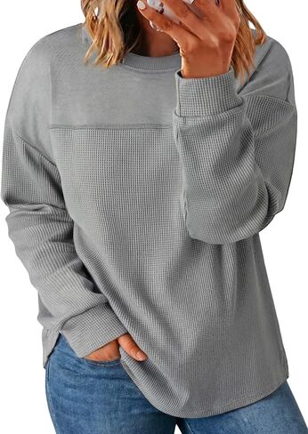 Eytino المرأة حجم كبير البلوز طويلة الأكمام Crewneck الهراء متماسكة عادية فضفاضة تناسب المتضخم البلوز قمصان بلايز (1X-5X) in Kuwait