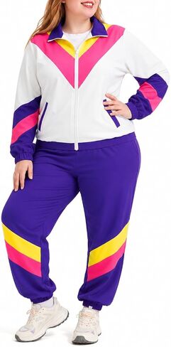 Owurha Plus Size 80s 90s Outfit for Women, Retro Tracksuit Set, 2 Piece Windbreaker Jacket Pants, XL-5XL in Saudi Arabia