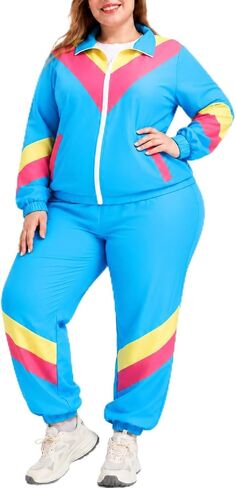 Owurha Plus Size 80s 90s Outfit for Women, Retro Tracksuit Set, 2 Piece Windbreaker Jacket Pants, XL-5XL in Saudi Arabia