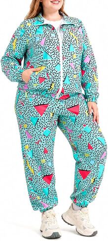 Owurha Plus Size 80s 90s Outfit for Women, Retro Tracksuit Set, 2 Piece Windbreaker Jacket Pants, XL-5XL in Saudi Arabia