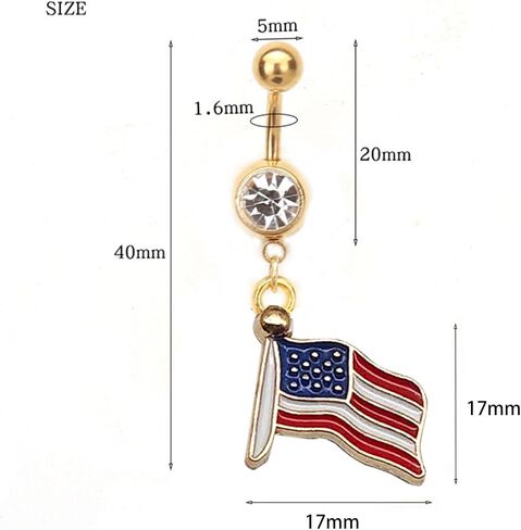 2Pcs 4th of July Belly Button Rings American Flag Dangle Star for Women 14G 316L Stainless Steel Hypoallergenic Western Belly Piercing Jewelry in Saudi Arabia