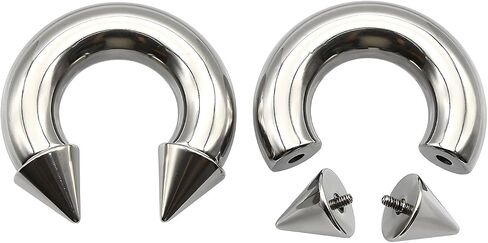 2 Piece-Pack Large Gauges Stainless Steel Horseshoe Ring, Spike Cone Ends, for Septum, Nose, Helix, Daith, Ear Piercing Jewelry, Internally Threaded Circular Barbells 12G/2mm-00G/10mm, 10-19mm Diameter in Saudi Arabia