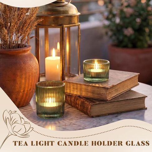 36 Pcs Vintage Green Ribbed Glass Tealight Holders Bulk, 18 Large & 18 Small Candle Holders for Christmas, Table Centerpieces, Wedding Decor, Birthday & Home Party Ambiance in Kuwait