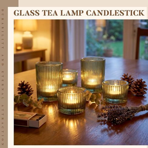 36 Pcs Vintage Green Ribbed Glass Tealight Holders Bulk, 18 Large & 18 Small Candle Holders for Christmas, Table Centerpieces, Wedding Decor, Birthday & Home Party Ambiance in Kuwait