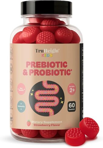 TruHeight Kids Prebiotic & Probiotic Gummies Ages 2+ (Strawberry Flavor) Toddlers & Kids All Natural Gut Health, Digestive Enzymes, Stomache Ache, Constipation Relief Supplement - Pediatric Vitamins in Saudi Arabia