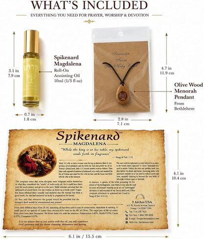 Spikenard Magdalena Anointing Oil Roll On 10ml – Holy Land Biblical Spikenard Essence with Olive Wood Menorah Pendant & Scripture Gift Set in Saudi Arabia