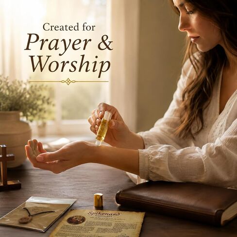 Spikenard Magdalena Anointing Oil Roll On 10ml – Holy Land Biblical Spikenard Essence with Olive Wood Menorah Pendant & Scripture Gift Set in Saudi Arabia