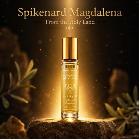 Spikenard Magdalena Anointing Oil Roll On 10ml – Holy Land Biblical Spikenard Essence with Olive Wood Menorah Pendant & Scripture Gift Set in Saudi Arabia