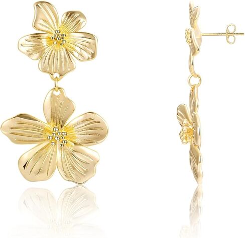Mameloly Flower Statement Earrings Dainty 14K Gold Plated Drop Dangle Earrings for Women Hypoallergenic in Kuwait