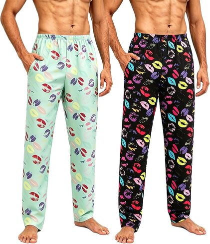2 Pack Men's Lightweight Pajama Pants - Soft Warm Sleepwear Lounge Bottoms with Pockets for Comfortable Nightwear in Saudi Arabia