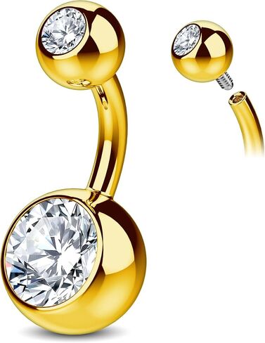 Internally Threaded Belly Button Ring G23 Titanium with Grade AAAAA Cubic Zirconia - 14g Implant Grade Titanium Belly Ring Piercing Jewelry Internal Thread - Bellybutton Rings Navel Jewelry For Women in Saudi Arabia