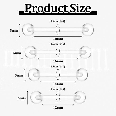 Lusofie 16Pcs 14G Plastic Nipple Piercings 12mm 14mm 16mm 19mm - Plastic Nipple Rings for Surgery - Clear Acrylic Tongue Rings in Kuwait