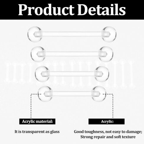 Lusofie 16Pcs 14G Plastic Nipple Piercings 12mm 14mm 16mm 19mm - Plastic Nipple Rings for Surgery - Clear Acrylic Tongue Rings in Kuwait