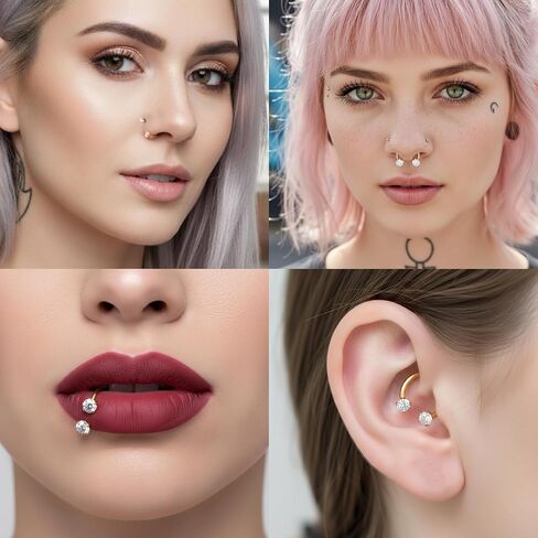 G23 حلقة أنف حدوة حصان من التيتانيوم 18 20 جرام، 6 مم 7 مم 8 مم حلقة أنف مزدوجة الجوهرة مع زركونيا، حلقات أنف حدوة حصان مضادة للحساسية للنساء هيليكس تراغوس هوب لابريت ثقب الشفاه مجوهرات in Kuwait