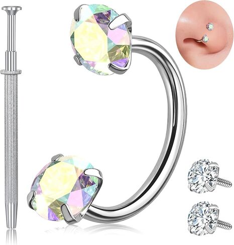 G23 Titanium Horseshoe Nose Ring 18 20G, 6mm 7mm 8mm Double Gem Nose Ring with Zirconia, Hypoallergenic Horseshoe Nose Rings for Women Helix Tragus Hoops Labret Lip Piercing Jewelry in Saudi Arabia