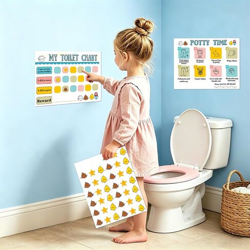 18 Pcs Potty Training Sticker Chart for Kids, Bathroom Habits Reward Potty Training Chart for Toddlers Boys Girls with Pee and Poop Stickers Toilet Star Reward Charts Toilet Habits Tracking (4Chart) in Saudi Arabia