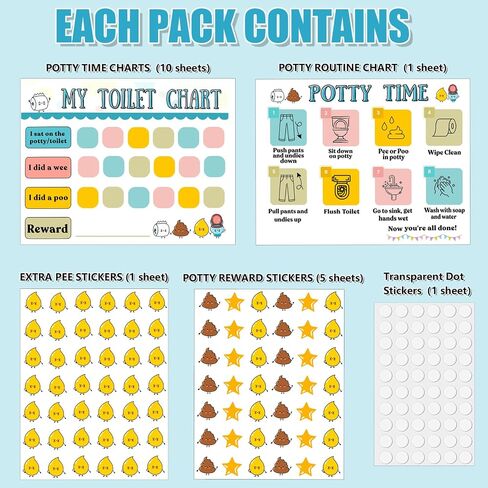 18 Pcs Potty Training Sticker Chart for Kids, Bathroom Habits Reward Potty Training Chart for Toddlers Boys Girls with Pee and Poop Stickers Toilet Star Reward Charts Toilet Habits Tracking (4Chart) in Saudi Arabia