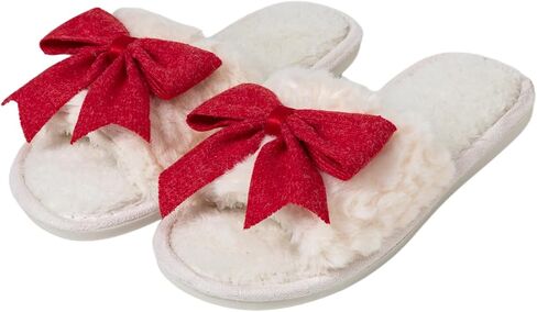 Enteer Women’s Fuzzy Bow House Slippers, Memory Foam Slides, Open Toe Plush Fleece Slippers for Indoor, Anti-Slip Rubber Sole, Ideal Bridal Party & Mother’s Day Gifts in Saudi Arabia
