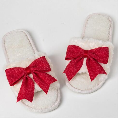 Enteer Women’s Fuzzy Bow House Slippers, Memory Foam Slides, Open Toe Plush Fleece Slippers for Indoor, Anti-Slip Rubber Sole, Ideal Bridal Party & Mother’s Day Gifts in Saudi Arabia
