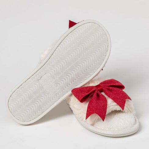 Enteer Women’s Fuzzy Bow House Slippers, Memory Foam Slides, Open Toe Plush Fleece Slippers for Indoor, Anti-Slip Rubber Sole, Ideal Bridal Party & Mother’s Day Gifts in Saudi Arabia
