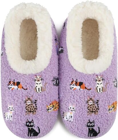 Snoozies Embroidery Slipper Socks for Women, Sherpa Lining Non-Skid Indoor House Slippers in Kuwait