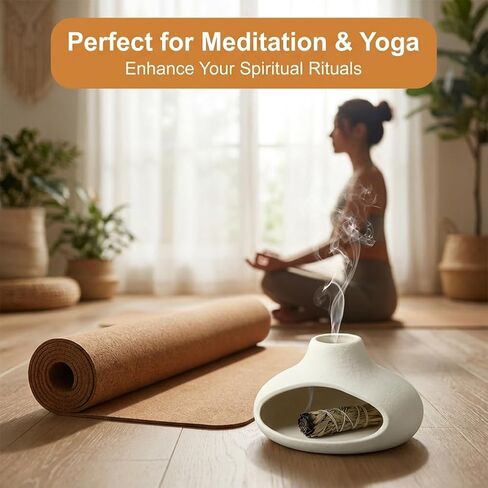 Palo Santo Holder Ceramic Incense Burner, Mini Chimney for Burning Sage and Incense Cones, Aromatic Smudge Bowl for Meditation and Yoga, Zen Room Decor, Easy-Clean Ash Catcher (White) in Saudi Arabia