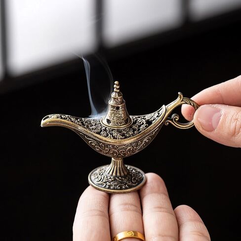 Arabic Incense Burner Aladdin Magic Incenses Holder Antique Style Lamp Metal Incense Burner Scented & Unscented Candle Holder Home Office Decor in Kuwait