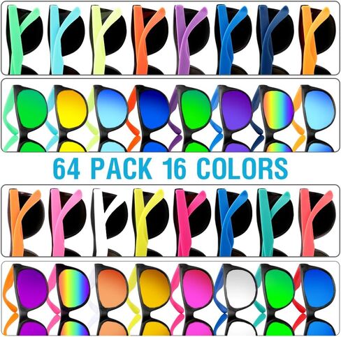 64 Pack Neon Sunglasses Party Favors, 16 Colors 80's Style Colorful Novelty Sunglasses Bulk for Birthday,Beach Pool,Summer Party,Goody Bag Fillers for Teens Adults in Saudi Arabia