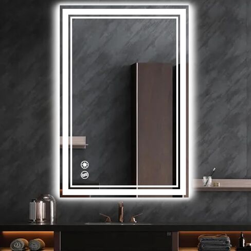 COLMERD 24 x 36'' LED Mirror for Bathroom Anti-Fog 3 Colors Dimmable Bathroom Mirror with Lights Brightness Lighted Vanity Mirror Wall Mounted Memory Touch Sensor Horizontal/Vertical Home Decor in Saudi Arabia
