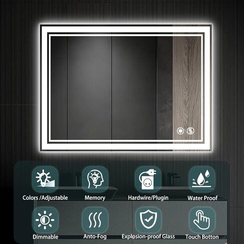 COLMERD 24 x 36'' LED Mirror for Bathroom Anti-Fog 3 Colors Dimmable Bathroom Mirror with Lights Brightness Lighted Vanity Mirror Wall Mounted Memory Touch Sensor Horizontal/Vertical Home Decor in Saudi Arabia