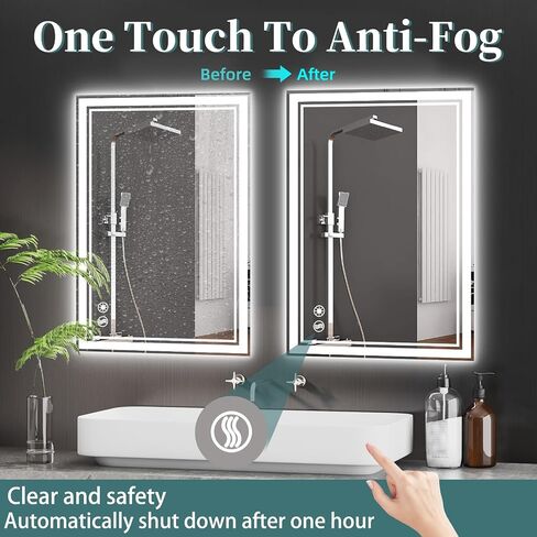 COLMERD 24 x 36'' LED Mirror for Bathroom Anti-Fog 3 Colors Dimmable Bathroom Mirror with Lights Brightness Lighted Vanity Mirror Wall Mounted Memory Touch Sensor Horizontal/Vertical Home Decor in Saudi Arabia