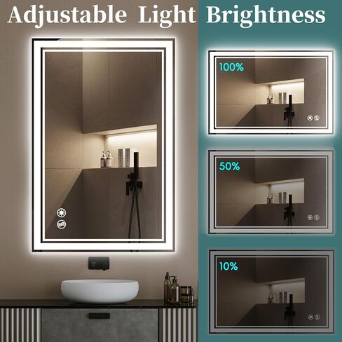 COLMERD 24 x 36'' LED Mirror for Bathroom Anti-Fog 3 Colors Dimmable Bathroom Mirror with Lights Brightness Lighted Vanity Mirror Wall Mounted Memory Touch Sensor Horizontal/Vertical Home Decor in Saudi Arabia