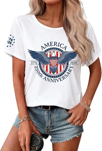 250 Years America Anniversary Flag Shirt Women 4th of July Shirts Patriotic Independence Day Short Sleeve Outfit in Saudi Arabia