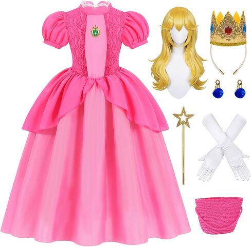 ZIW Pink Princess Costume for Girls Fairytale Dress Up Set with Crown Wig Royal Gown Cosplay Outfit Halloween Dress Up in Saudi Arabia