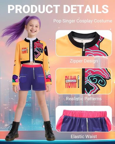 IBQ Girls Demon Pop Singer Hunters Costume Star Stage Outfit Kids Halloween Costume Singers Leader Cosplay Outfit in Saudi Arabia