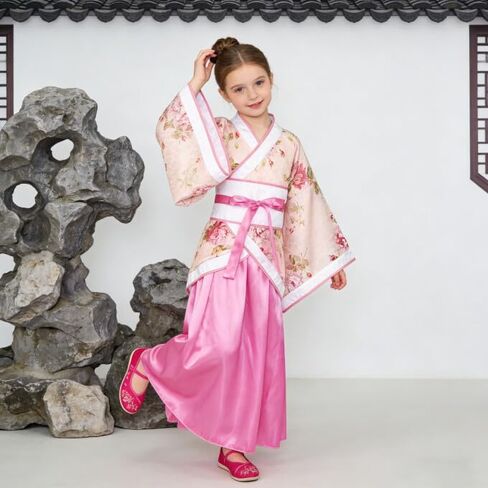 Chinese Hanfu Dress for Girls Kids Asian Princess Costume Chinese Tang Suit Cosplay Outfit 4 Pcs in Saudi Arabia
