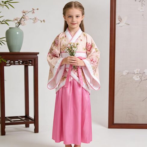 Chinese Hanfu Dress for Girls Kids Asian Princess Costume Chinese Tang Suit Cosplay Outfit 4 Pcs in Saudi Arabia