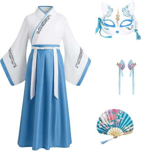 Chinese Hanfu Dress for Girls Kids Asian Princess Costume Chinese Tang Suit Cosplay Outfit 4 Pcs in Saudi Arabia