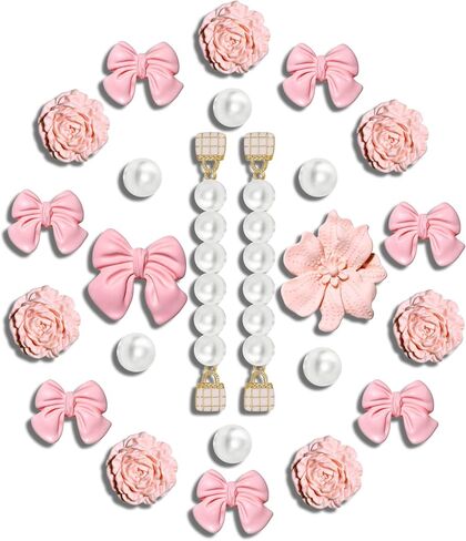 Pink Shoes Charms Sweet Luxury Bow Camellia Pearl Chain for Shoe Decoration in Saudi Arabia