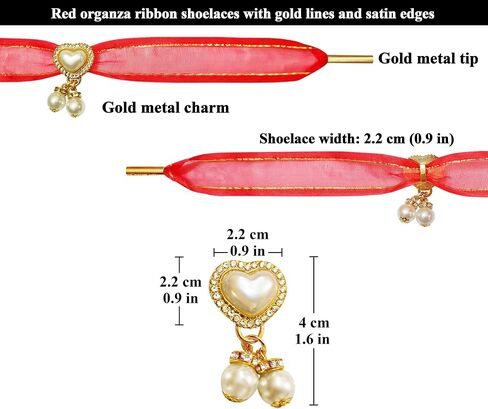 Satin Organza Ribbon Shoelaces with Pearl Heart Charm, Fashion Shoe Laces for Women in Saudi Arabia