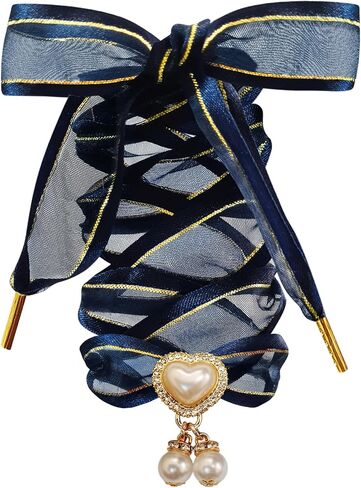 Satin Organza Ribbon Shoelaces with Pearl Heart Charm, Fashion Shoe Laces for Women in Saudi Arabia
