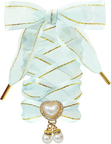 Satin Organza Ribbon Shoelaces with Pearl Heart Charm, Fashion Shoe Laces for Women in Saudi Arabia