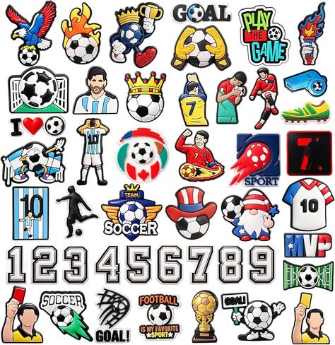 46PCS Soccer Shoe Charms for Clogs, 2026 Football Shoe Accessories with Player, Goal Themed PVC Shoe Decorations for Soccer Party Favors Birthday Gifts in Kuwait