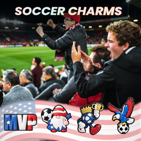 46PCS Soccer Shoe Charms for Clogs, 2026 Football Shoe Accessories with Player, Goal Themed PVC Shoe Decorations for Soccer Party Favors Birthday Gifts in Kuwait