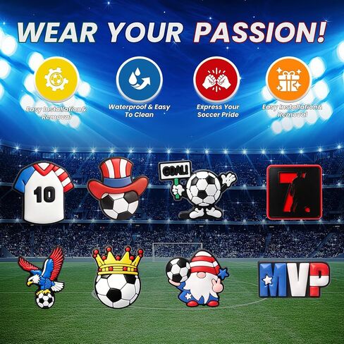 46PCS Soccer Shoe Charms for Clogs, 2026 Football Shoe Accessories with Player, Goal Themed PVC Shoe Decorations for Soccer Party Favors Birthday Gifts in Kuwait