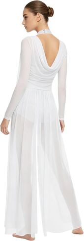 Women's Lyrical Dance Costume Contemporary Dancewear | One-piece design,Long sleeve,Flowy mesh split pants,For modern lyrical dance,Studio to Stage,Machine washable in Saudi Arabia