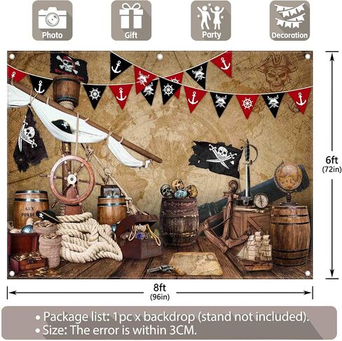 ZTHMOE 7x5ft Polyester Halloween Pirate Photography Backdrop Nautical Treasure Map Background Kids Pirates Ship Birthday Party Decorations Photo Banner Props with Four Holes Easy to Hang in Saudi Arabia
