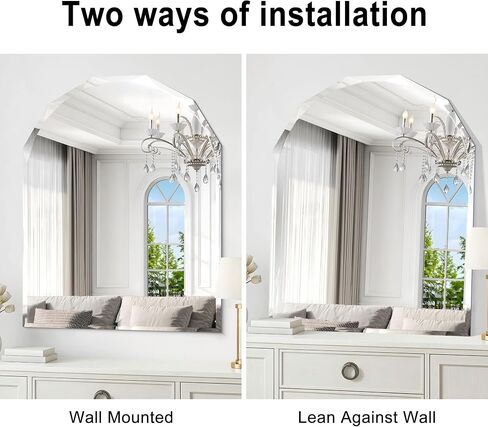 Beveled Arched Mirror, 30"x36" Arch Vanity Mirror with Diamond Cut Beveled Edge, 5mm Tempered Glass, Decorative Frameless Wall Mirror for Bedroom, Mantle, Living Room and Entryway in Saudi Arabia