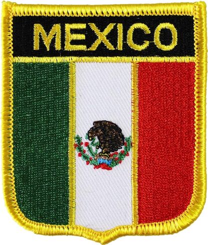 Mexico Flag Embroidered Iron on/Sew on Shield Patch with Gold Trim in Saudi Arabia